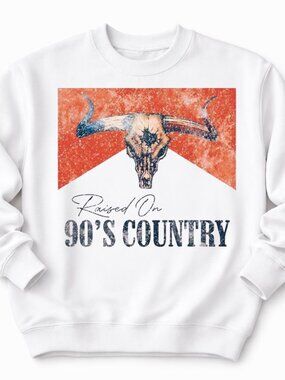 90s Country Western Womens Custom White Crewneck Graphic Sweatshirt Tops